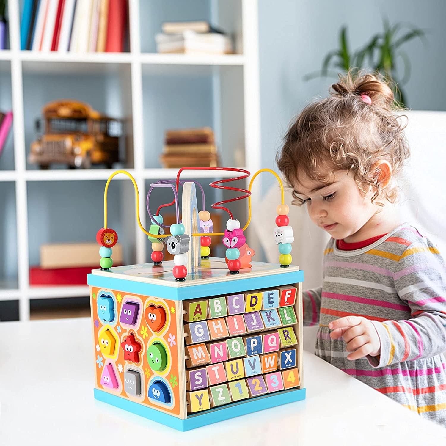 Qilay Wooden Baby Activity Cube for 1 2 3 Year Old Kids 1#