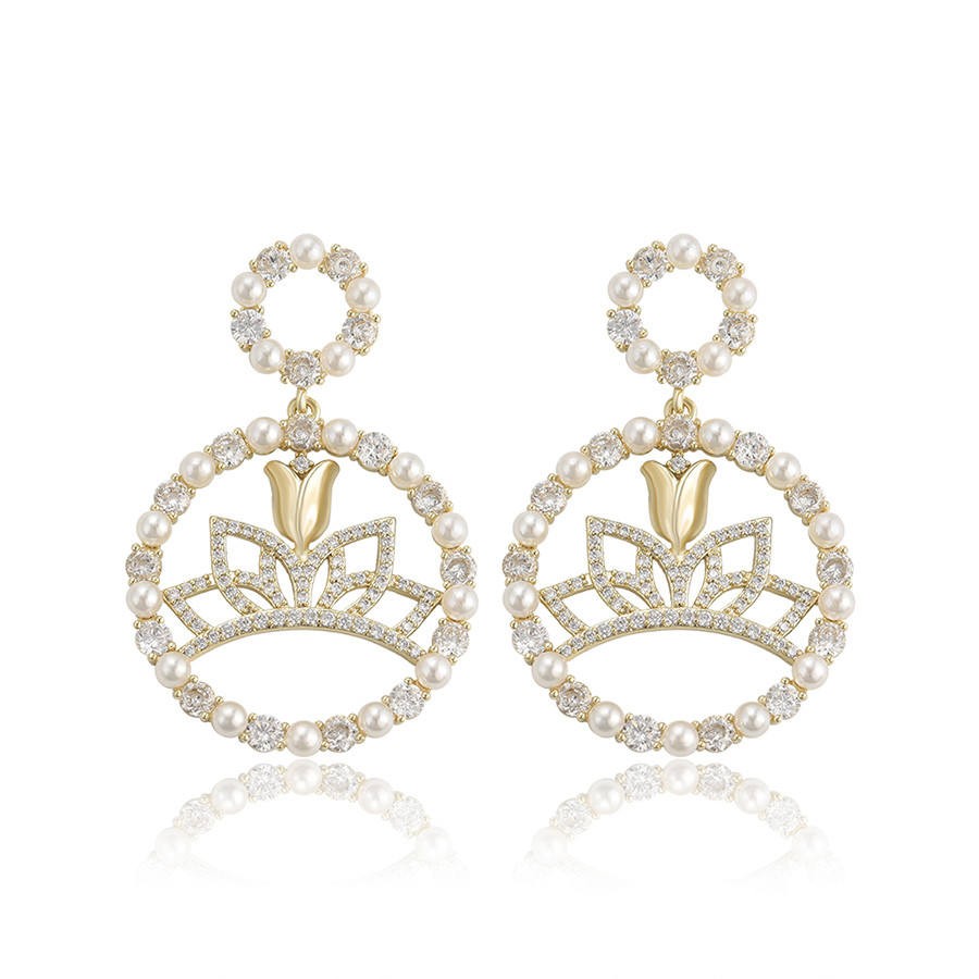 A00371608 xuping jewelry luxury charm simple elegant circle set pearl crown princess essential 14K gold earrings