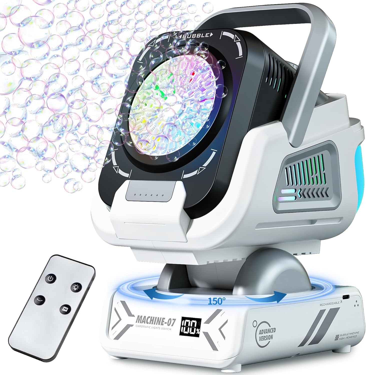 Bubble Machine,Bubble Maker for Party,Outdoor Toys for Kids,Rechargeable/with Remote Control / 7 Color RGB Lights,Wedding Birthday Party Supply, Summer Activities Bubble Blower Gift for Boys & Girls