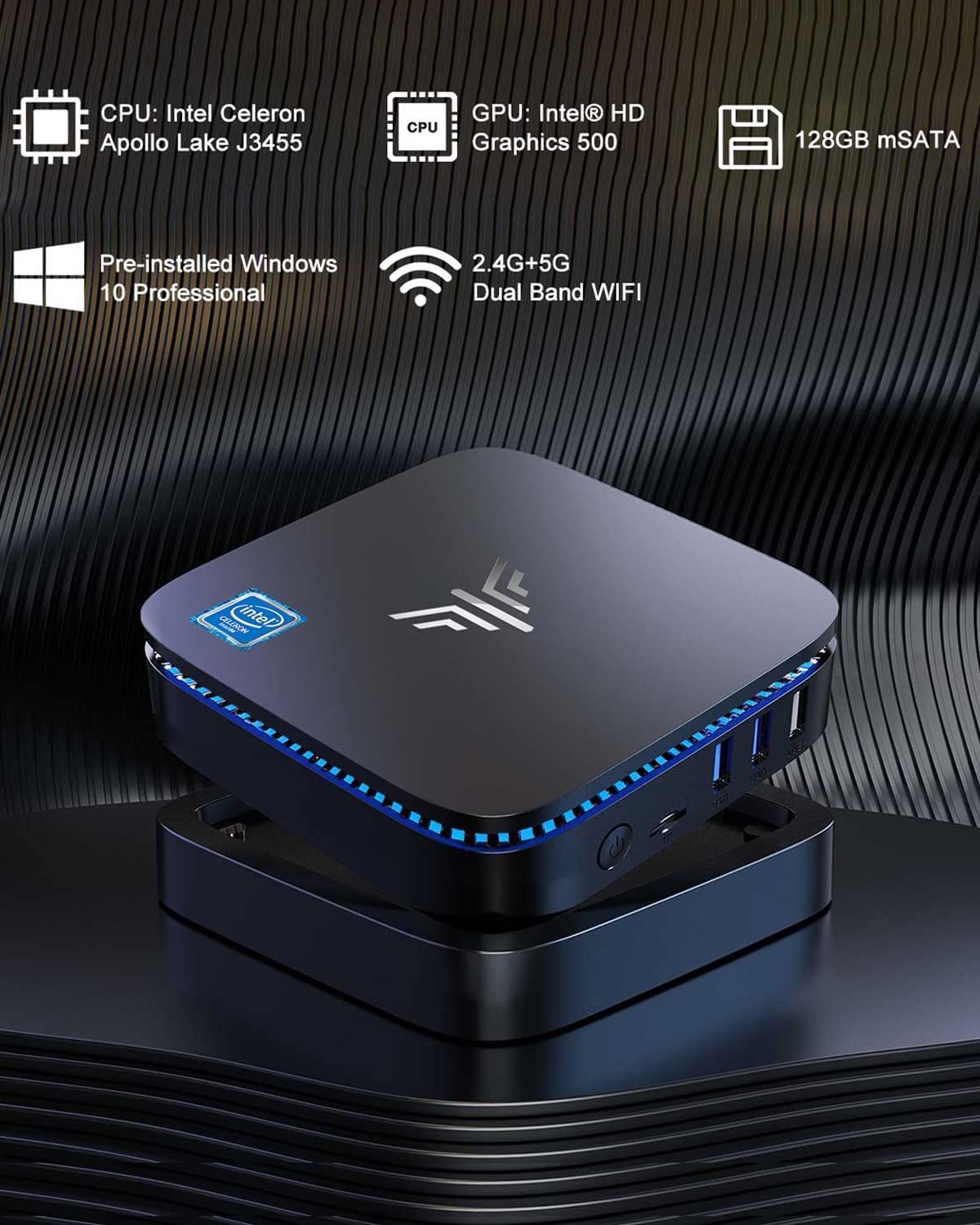 Mini PC Windows 10 Pro, 8GB RAM/128GB SSD Mini Desktop Computer Intel Celeron J3455   Processor ~