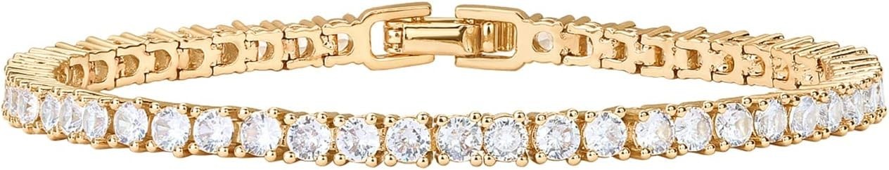 PAVOI 14K Gold Plated 3mm Cubic Zirconia Classic Tennis Bracelet | Gold Bracelets for Women | Size 6.5 Inch
